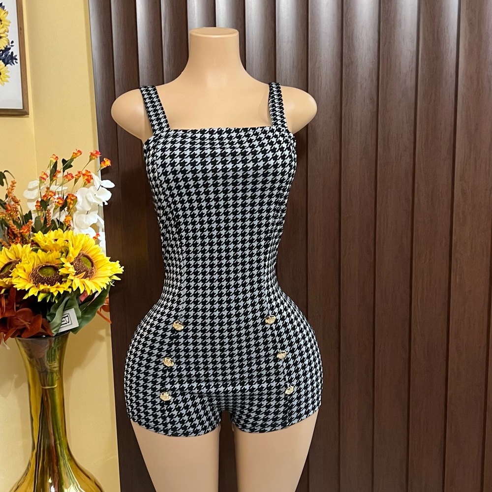 Black and White Houndstooth Romper